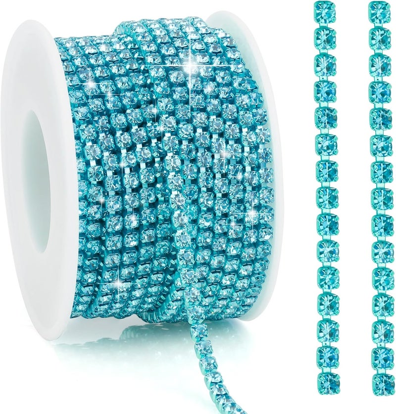 Liwidon Rhinestone Chain,10 Yards Rhinestone Trim Lake Blue Bling Diamond Rhinestone Strips 3mm Glitter Crystal Rhinestone Close Chain Rhinestone Ribbon Rhinestone Tape for Sewing DIY Crafting Jewelry Clothes - Image 1